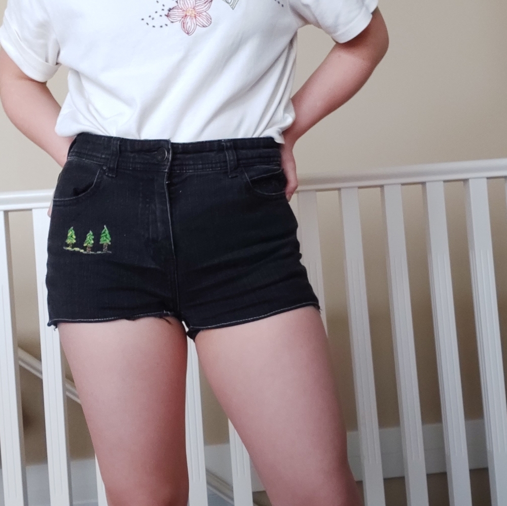 "Grow Up" black jean shorts
